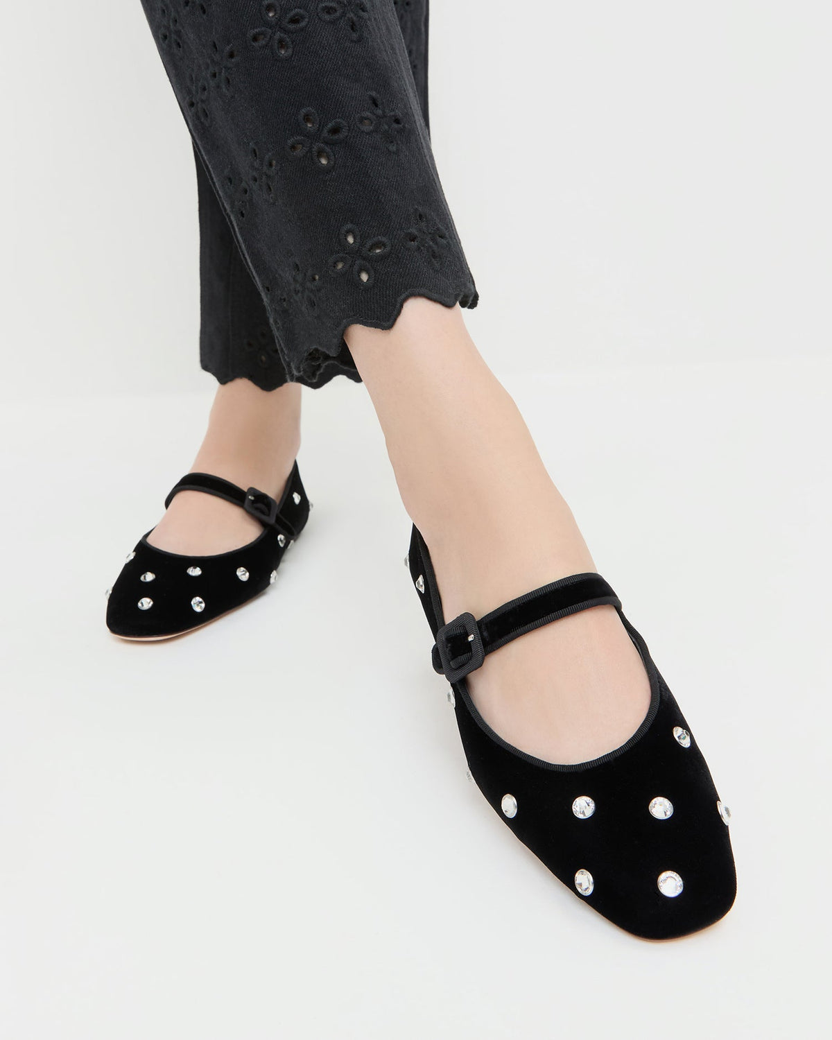 Loeffler Randall Customer Favorite | Ginger Black/Crystal Velvet Mary Jane