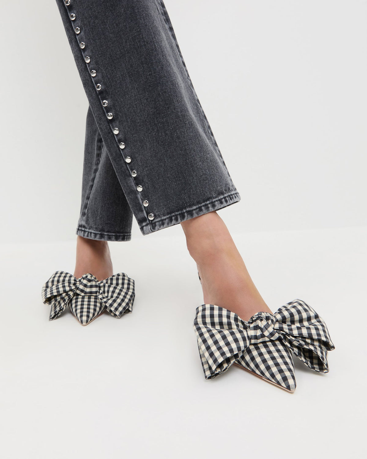 Loeffler Randall Quality | Margot Black/White Gingham Bow Mule