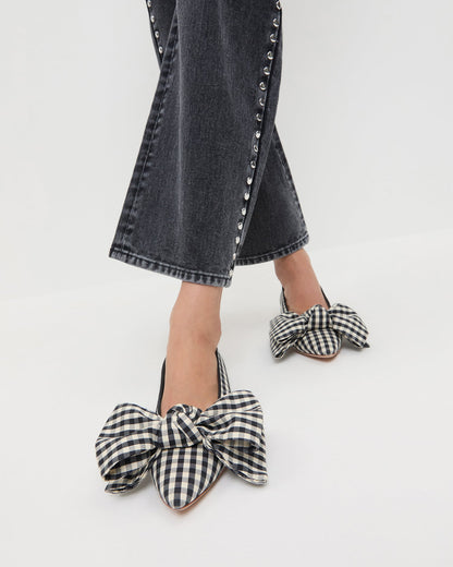 Loeffler Randall Special Offer | Noa Black/White Gingham Bow Flat