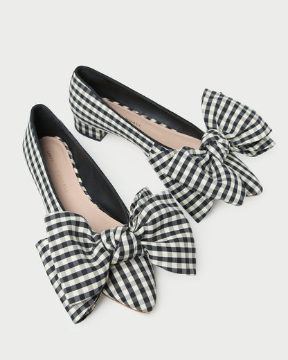 Loeffler Randall Special Offer | Noa Black/White Gingham Bow Flat