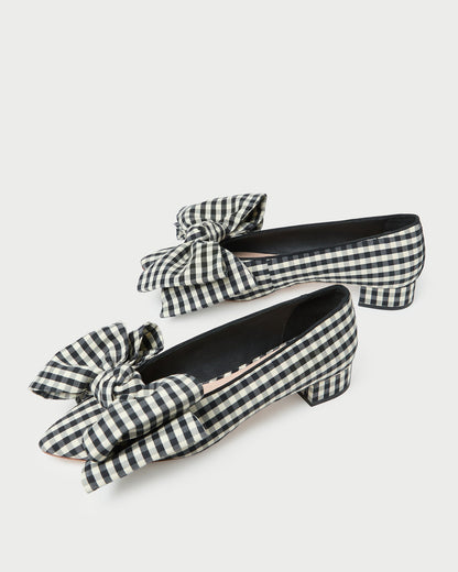 Loeffler Randall Special Offer | Noa Black/White Gingham Bow Flat