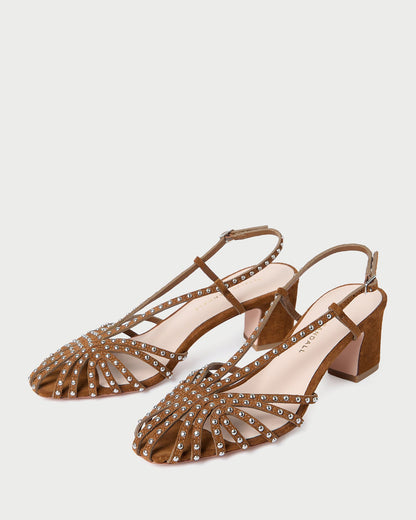 Loeffler Randall Trusted | Priscilla Cacao/Silver Suede Heeled Sandal