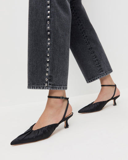 Loeffler Randall Recommended | Rio Black Satin Kitten Heel